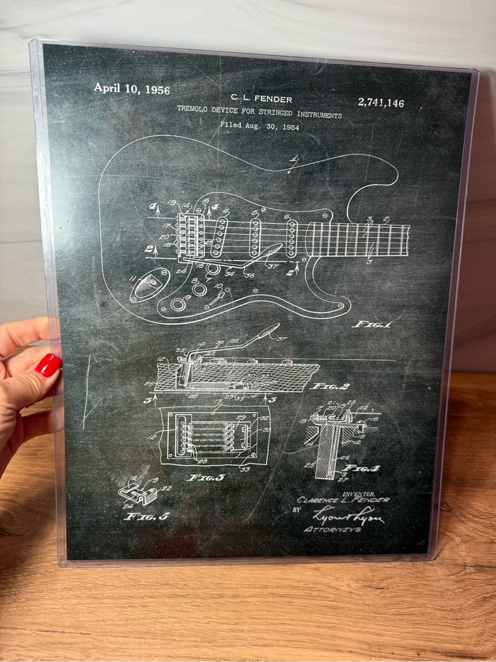 1956 Fender Stratocaster Tremolo Device Patent Art Print (11" x 14") Condition: